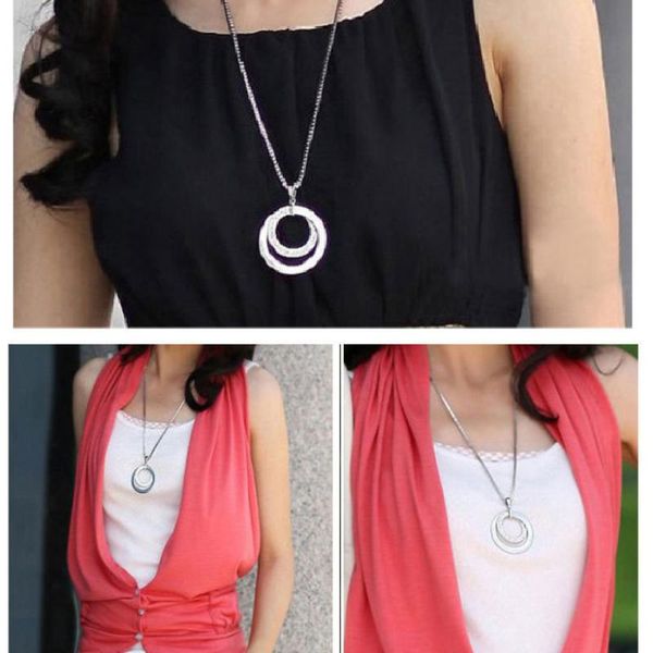 pendant necklaces long necklace sweater two circle twined transport acrylic setting silver color plated metal chain
pendant necklaces long necklace sweater two circle twined transport acrylic setting silver color plated metal chain
