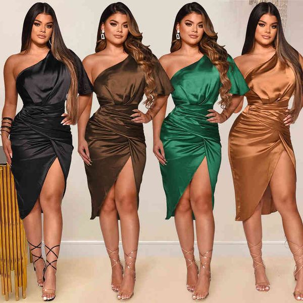 women's casual dresses fashion solid single shoulder split skirt dresses, Black;gray
women's casual dresses fashion solid single shoulder split skirt dresses, Black;gray