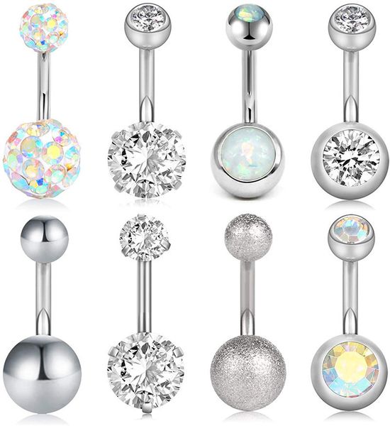 8pcs short button 14g stainless steel for women girls navel belly rings crystal cz barbell body piercing 6mm 10mmbar, Silver
8pcs short button 14g stainless steel for women girls navel belly rings crystal cz barbell body piercing 6mm 10mmbar, Silver