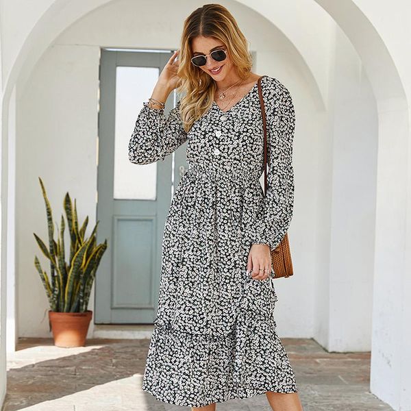 casual dresses women spring summer small floral cuff drawstring dress long sleeve v neck ruffles elegant female, Black;gray
casual dresses women spring summer small floral cuff drawstring dress long sleeve v neck ruffles elegant female, Black;gray