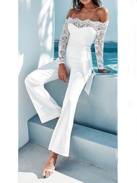 women's jumpsuits & rompers hee grand 2021 women lace stitching butterfly big trousers slash neck three colors wkl911, Black;white
women's jumpsuits & rompers hee grand 2021 women lace stitching butterfly big trousers slash neck three colors wkl911, Black;white