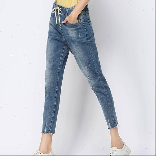 thin loose hole elastic waist women jeans nine point pants oversized 8xl points long for ladies, Blue
thin loose hole elastic waist women jeans nine point pants oversized 8xl points long for ladies, Blue