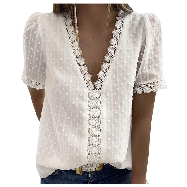 designs s-3xl vintage blouse for women summer spring shirts fashion lace short sleeve casual shirt v-neck solid color top, White
designs s-3xl vintage blouse for women summer spring shirts fashion lace short sleeve casual shirt v-neck solid color top, White