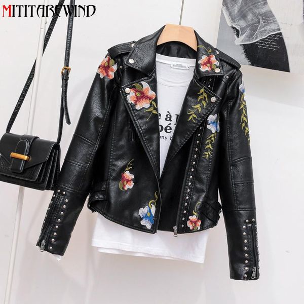 women's leather & faux rivet embroidery floral pu jacket women spring autumn short style slim fit black coat female motor
women's leather & faux rivet embroidery floral pu jacket women spring autumn short style slim fit black coat female motor