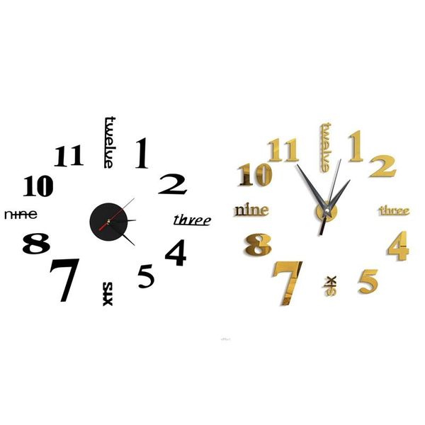 wall clocks 2 pcs 3d large clock mirror sticker big watch home decor unique gift diy, gold & black
wall clocks 2 pcs 3d large clock mirror sticker big watch home decor unique gift diy, gold & black
