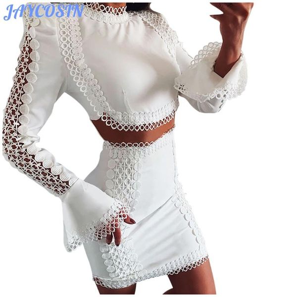 two piece dress jaycosin 2021 fashion women set clothes lace flare long sleeve and shirt mini skirt matching sets, White
two piece dress jaycosin 2021 fashion women set clothes lace flare long sleeve and shirt mini skirt matching sets, White