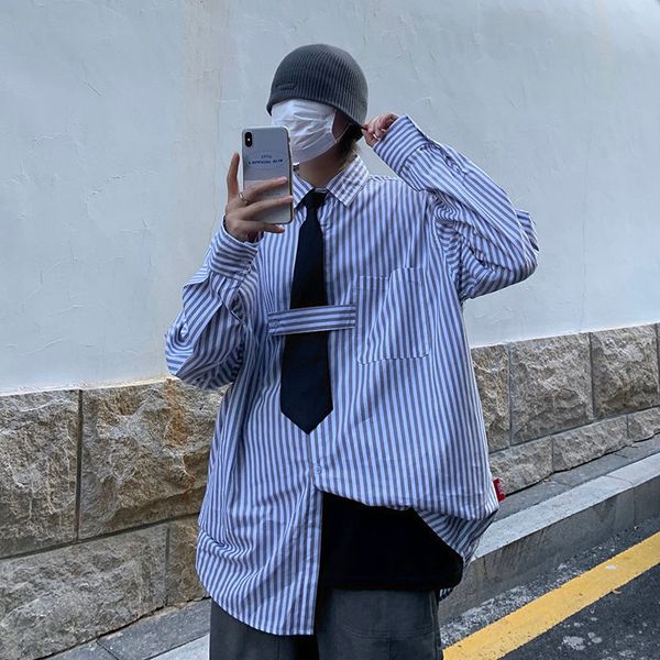 men's casual shirts send tie college style trendy youth long-sleeved stripe printing shirt social camisa masculina streetwear 6to7, White;black
men's casual shirts send tie college style trendy youth long-sleeved stripe printing shirt social camisa masculina streetwear 6to7, White;black