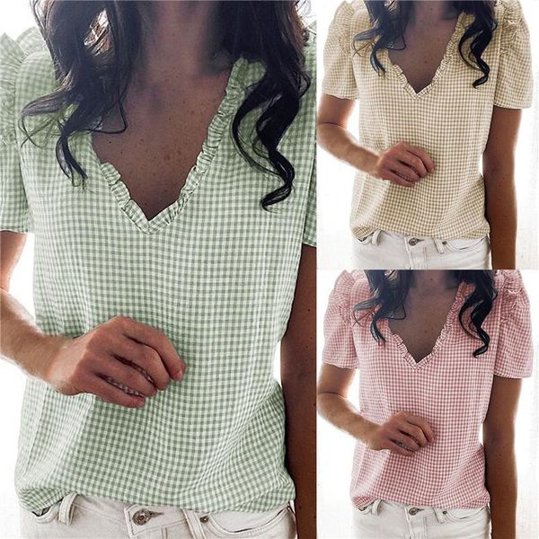women's blouses & shirts casual women blouse short sleeve ruffles shirt elegant plaid v-neck summer female fashion pullover, White
women's blouses & shirts casual women blouse short sleeve ruffles shirt elegant plaid v-neck summer female fashion pullover, White