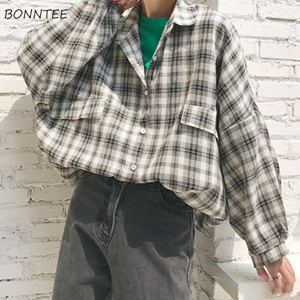 women's blouses & shirts women summer autumn trendy korean style all-match casual plaid pockets turn-down collar lantern sleeve womens, White
women's blouses & shirts women summer autumn trendy korean style all-match casual plaid pockets turn-down collar lantern sleeve womens, White