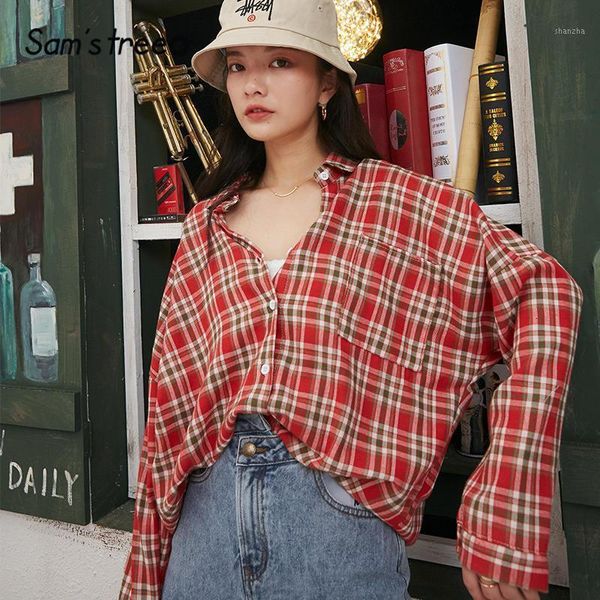 women's blouses & shirts sam's tree multicolor plaid single breasted casual preppy women spring colorblock drop shoulder female ko, White 
women's blouses & shirts sam's tree multicolor plaid single breasted casual preppy women spring colorblock drop shoulder female ko, White