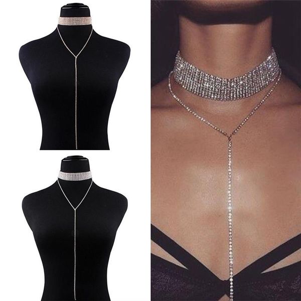 pendant necklaces wide crystal chain choker women rhinestone collares long wedding jewelry, Silver
pendant necklaces wide crystal chain choker women rhinestone collares long wedding jewelry, Silver
