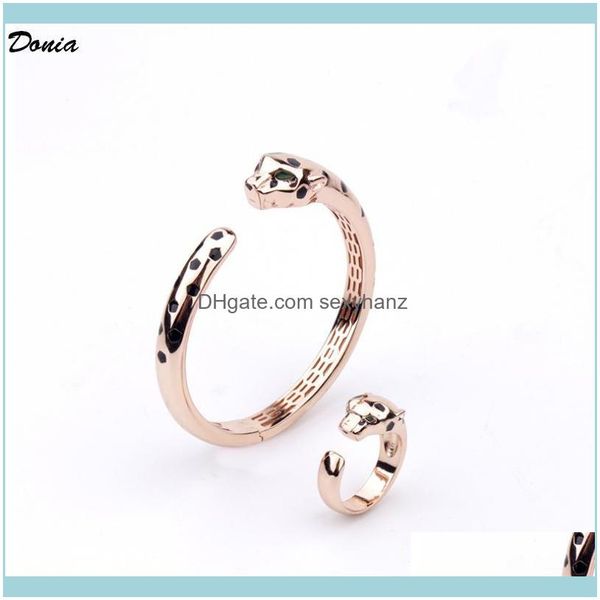 sets jewelrydonia jewelry fashion enamel leopard bracelet european and american luxury ring set for men women earrings & necklace drop deliv, Silver