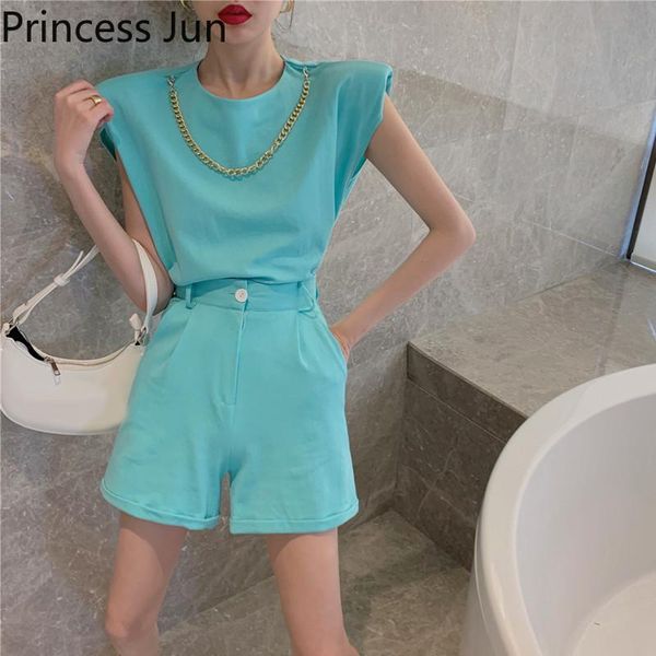 women's tracksuits women summer chic 2 piece sets pads shoulder chain t shirt high waist wide leg shorts casual blue white 2pc suits ou, Gray
women's tracksuits women summer chic 2 piece sets pads shoulder chain t shirt high waist wide leg shorts casual blue white 2pc suits ou, Gray