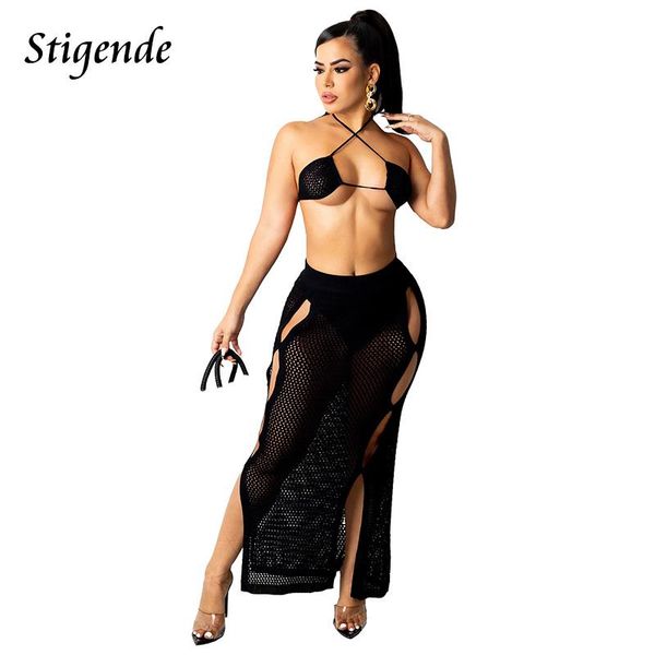 women's swimwear stigende women summer crochet two piece swimsuit beach cover up set knitted bandage bra and hollow out long skirt bath, White;black
women's swimwear stigende women summer crochet two piece swimsuit beach cover up set knitted bandage bra and hollow out long skirt bath, White;black