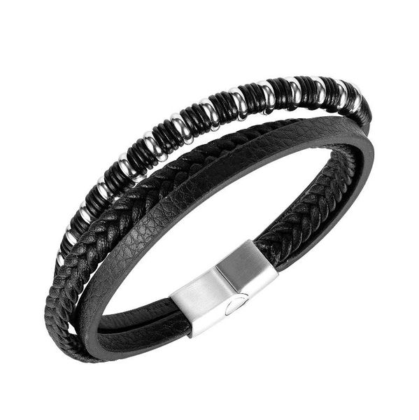 link, chain trendy fashion personality simple retro multi-layer leather braided magnetic buckle men's bracelet, Black
link, chain trendy fashion personality simple retro multi-layer leather braided magnetic buckle men's bracelet, Black