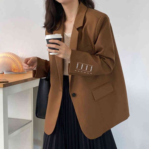 women's suits & blazers hxjjp cuff embroidery solid suit jacket autumn long sleeve one button loose blazer dtus, White;black
women's suits & blazers hxjjp cuff embroidery solid suit jacket autumn long sleeve one button loose blazer dtus, White;black