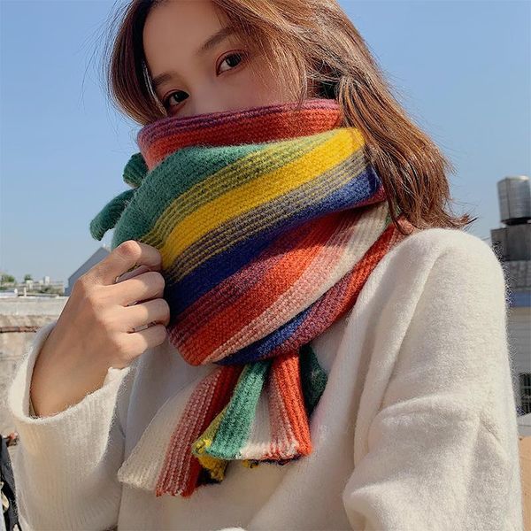 scarves winter rainbow striped knitted scarf women warm soft bufandas female korean fashion ins girl cute long holiday gift, Blue;gray
scarves winter rainbow striped knitted scarf women warm soft bufandas female korean fashion ins girl cute long holiday gift, Blue;gray