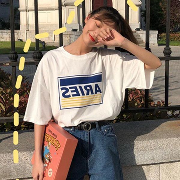 summer style korean loose hong kong flavor short-sleeved printed round-neck t-shirt women's top, White
summer style korean loose hong kong flavor short-sleeved printed round-neck t-shirt women's top, White