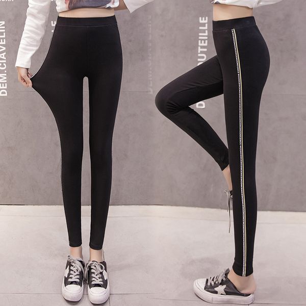plus size s-5xl slim cotton leggings women side letter webbing stretch fitness leggings pencil pants plump female clothing, Black
plus size s-5xl slim cotton leggings women side letter webbing stretch fitness leggings pencil pants plump female clothing, Black