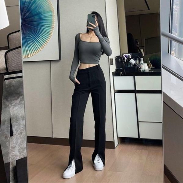 split high waist skinny women's pencil pants spring streetwear female trousers 2021 fashion solid casual black lady bottom & capris, Black;white
split high waist skinny women's pencil pants spring streetwear female trousers 2021 fashion solid casual black lady bottom & capris, Black;white