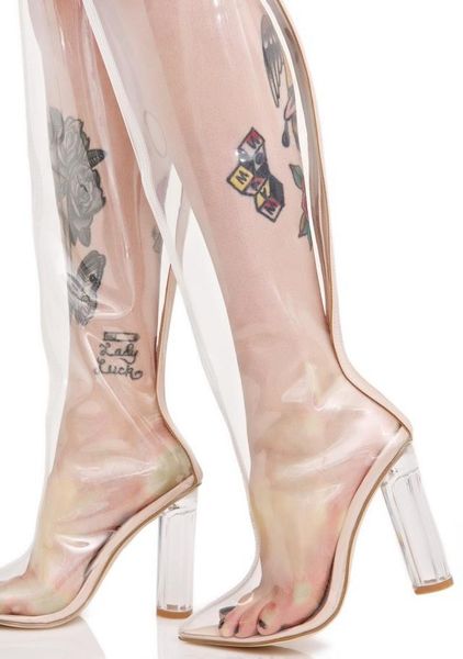 boots pointed transparent pvc over-knee long wind, Black 
boots pointed transparent pvc over-knee long wind, Black