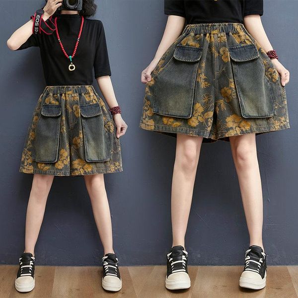 women's shorts retro printed denim women 2021 summer loose big pockets high waist a-line wide leg five-point jeans trend zh1289, White;black
women's shorts retro printed denim women 2021 summer loose big pockets high waist a-line wide leg five-point jeans trend zh1289, White;black