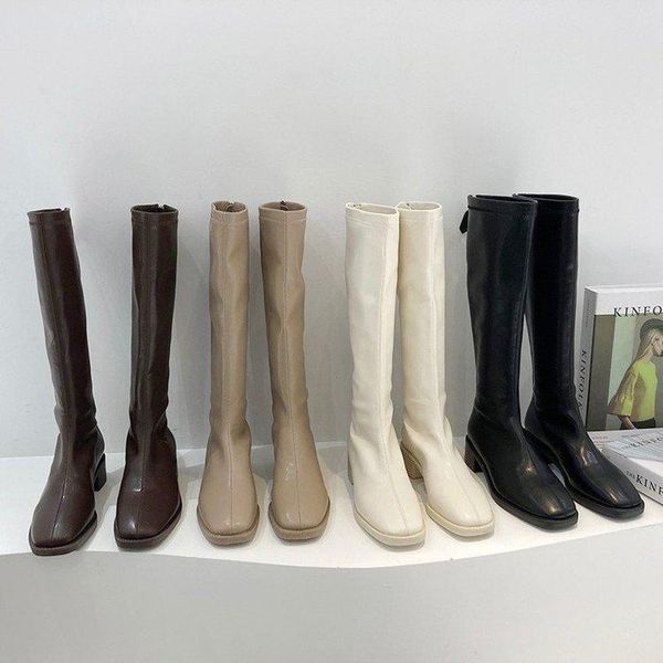 boots brand women's shoes autumn boots-women zipper clogs platform thigh high heels winter footwear fashion rock, Black