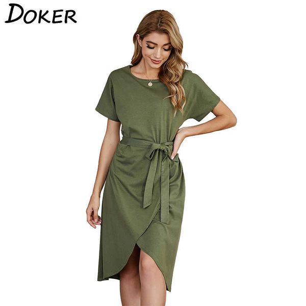 spring solid color bandage irregular short sleeve o neck women midi dress elegant temperament ladies dresses 210604, Black;gray
spring solid color bandage irregular short sleeve o neck women midi dress elegant temperament ladies dresses 210604, Black;gray