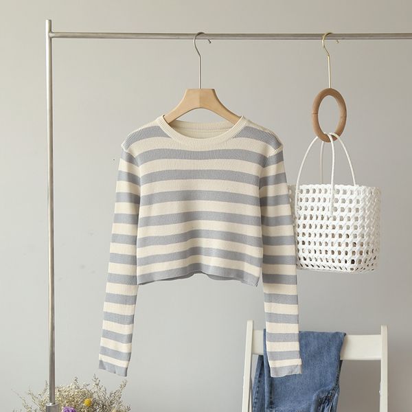 wet all-match female fall round neck hit color long sleeve stripes short mesh sweater, White;black
wet all-match female fall round neck hit color long sleeve stripes short mesh sweater, White;black