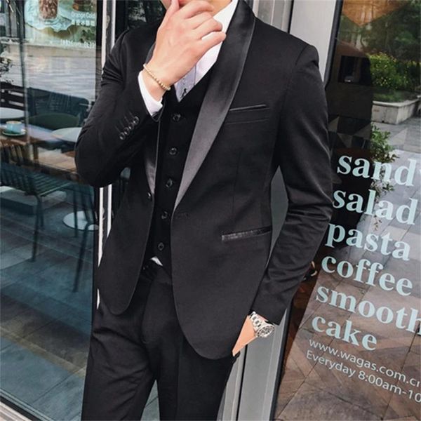 men's suits & blazers 3 piece black set suit coat vest and pants fashion men slim boutique business wedding groom dress, White;black
men's suits & blazers 3 piece black set suit coat vest and pants fashion men slim boutique business wedding groom dress, White;black