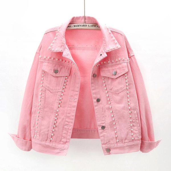 women's jackets 2021 spring fashion pink white denim jacket coat women student outerwear chaqueta mujer loose short beading jeans femal, Black;brown 
women's jackets 2021 spring fashion pink white denim jacket coat women student outerwear chaqueta mujer loose short beading jeans femal, Black;brown