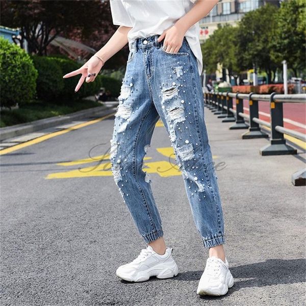 women's jeans 2021 spring and summer high waist ankle-length harem pants rotten holes were thin student wild, Blue
women's jeans 2021 spring and summer high waist ankle-length harem pants rotten holes were thin student wild, Blue