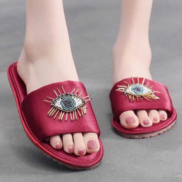 women silk slippers flat non-slip slides cute casual peep toe rhinestone eyes ladies indoor shoes zapatos de mujer zy817, Black
women silk slippers flat non-slip slides cute casual peep toe rhinestone eyes ladies indoor shoes zapatos de mujer zy817, Black