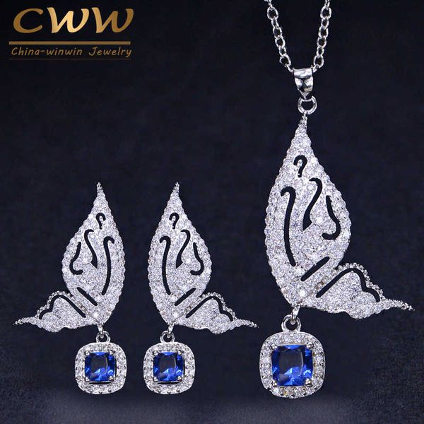 brand fashion butterfly shape ladies jewelry 925 sterling silver cz blue crystal earrings and necklace sets t158 210714
brand fashion butterfly shape ladies jewelry 925 sterling silver cz blue crystal earrings and necklace sets t158 210714