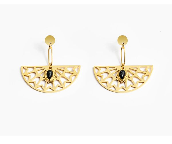 fan shaped natural stone earrings personalized fashion water drop plated 14k gold stainless steel earrings, Golden
fan shaped natural stone earrings personalized fashion water drop plated 14k gold stainless steel earrings, Golden