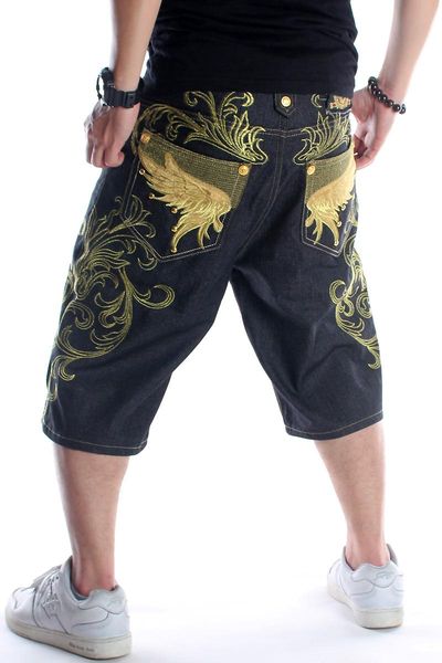 men's shorts large size streetwear black summer band casual hip hop street denim homme embroidered plus jeans, White;black
men's shorts large size streetwear black summer band casual hip hop street denim homme embroidered plus jeans, White;black