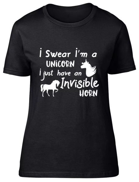 i swear i'm a unicorn i just have an invisible horn ladies womens fitted t-shirt, White;black
i swear i'm a unicorn i just have an invisible horn ladies womens fitted t-shirt, White;black