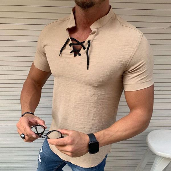 shirt mens short sleeve shirts summer men clothing streetwear casual slim fit t-shirts lace up neck stand collar tshirts men's, White;black
shirt mens short sleeve shirts summer men clothing streetwear casual slim fit t-shirts lace up neck stand collar tshirts men's, White;black