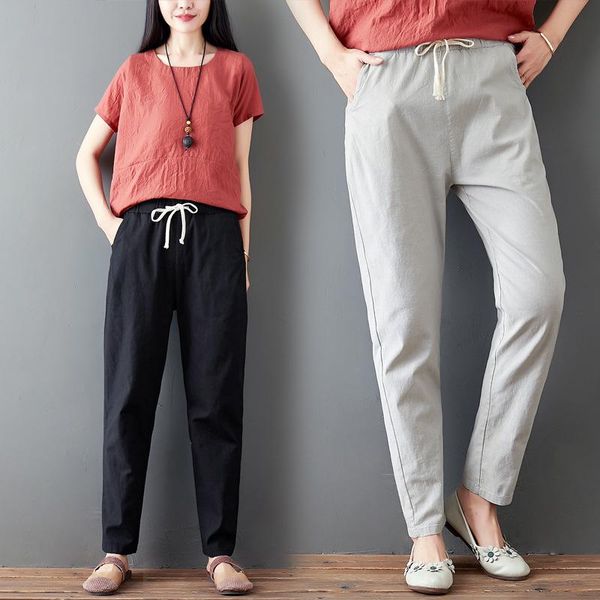 women's pants & capris 2021 summer simple solid color casual cotton linen loose nine point high waist slim women harem, Black;white
women's pants & capris 2021 summer simple solid color casual cotton linen loose nine point high waist slim women harem, Black;white