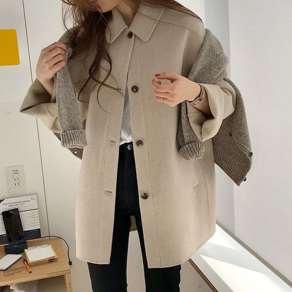 women's wool & blends women winter chic loose casual coat long sleeve warmth single breasted fashion solid button female autumn outwear, Black
women's wool & blends women winter chic loose casual coat long sleeve warmth single breasted fashion solid button female autumn outwear, Black