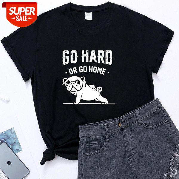 go hard dog print t-shirt casual fashion women's loose large size ladies #dt3i, White
go hard dog print t-shirt casual fashion women's loose large size ladies #dt3i, White