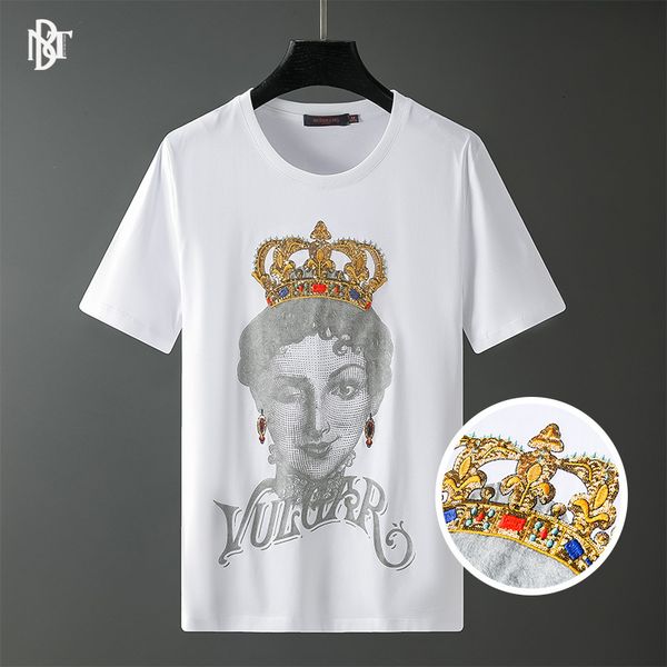 t shirt 2021 summer short sleeve men's fashion brand cotton three dimensional bead crown embroidery printed round neck, White;black
t shirt 2021 summer short sleeve men's fashion brand cotton three dimensional bead crown embroidery printed round neck, White;black