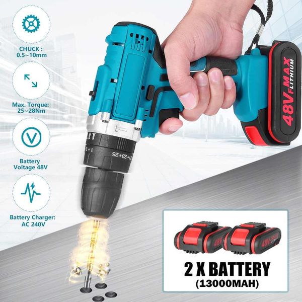 professiona electric drills 48v cordless impact drill led lighting screwdriver home diy drilling tool with 2 batteries
professiona electric drills 48v cordless impact drill led lighting screwdriver home diy drilling tool with 2 batteries