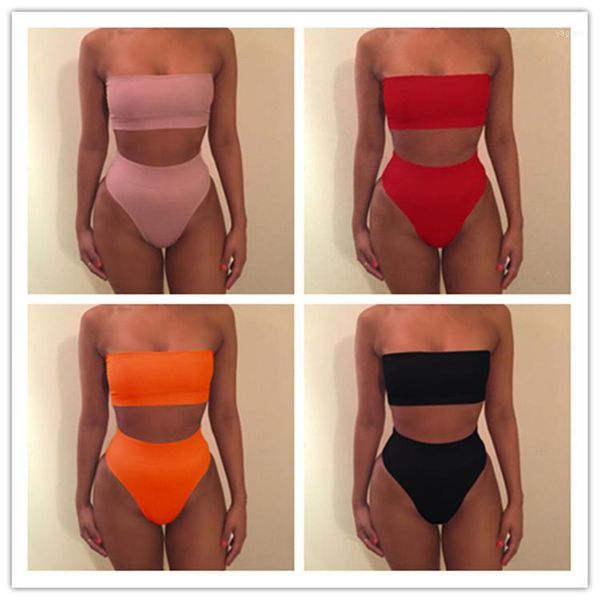 women's swimwear 2021 high waisted strapless boob tube bikini set swimsuit two pieces solid brazilian beachwear biquini, White;black
women's swimwear 2021 high waisted strapless boob tube bikini set swimsuit two pieces solid brazilian beachwear biquini, White;black