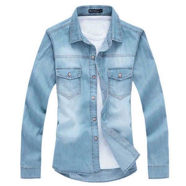 k200 new fashion mens casual denim shirt luxury stylish wash slim fit shirts, White;black
k200 new fashion mens casual denim shirt luxury stylish wash slim fit shirts, White;black