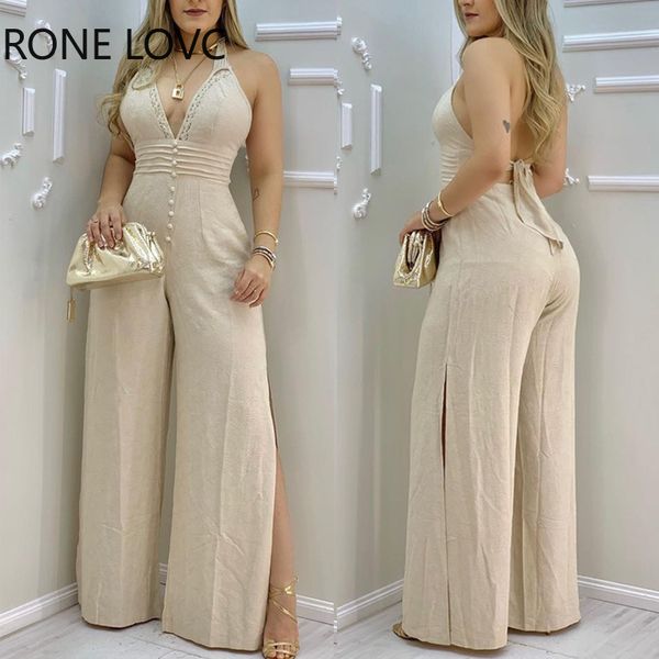 women jumpsuits lace trim buttoned backless slit jumpsuit v neck jumpsuit, Black;white
women jumpsuits lace trim buttoned backless slit jumpsuit v neck jumpsuit, Black;white