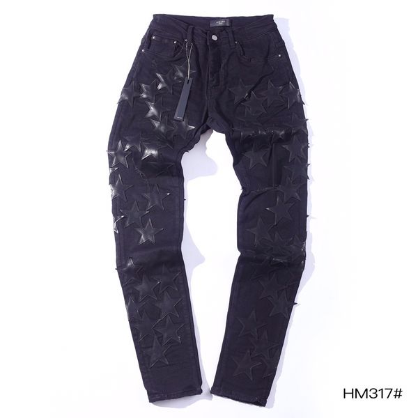 falection mens 21ss amimike jeans distressed black leather stars patch ripped denim pants, Blue
falection mens 21ss amimike jeans distressed black leather stars patch ripped denim pants, Blue