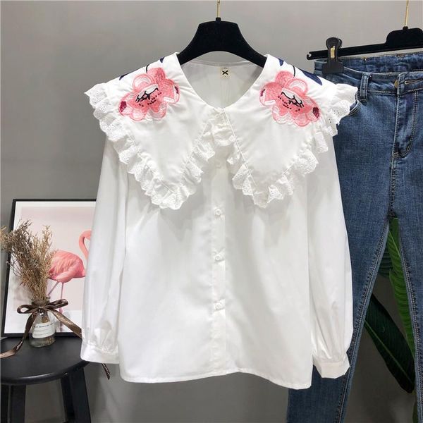 big collar ruched hem pink flower embroidery women blouse puff sleeve shirt chemise femme blusa mujer women's blouses & shirts, White
big collar ruched hem pink flower embroidery women blouse puff sleeve shirt chemise femme blusa mujer women's blouses & shirts, White