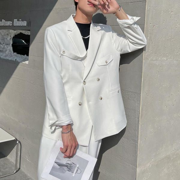 men's suits & blazers hip men early spring white casual single suit ribbon splicing double button loose blazer retro jacket 2 pcs, White;black
men's suits & blazers hip men early spring white casual single suit ribbon splicing double button loose blazer retro jacket 2 pcs, White;black