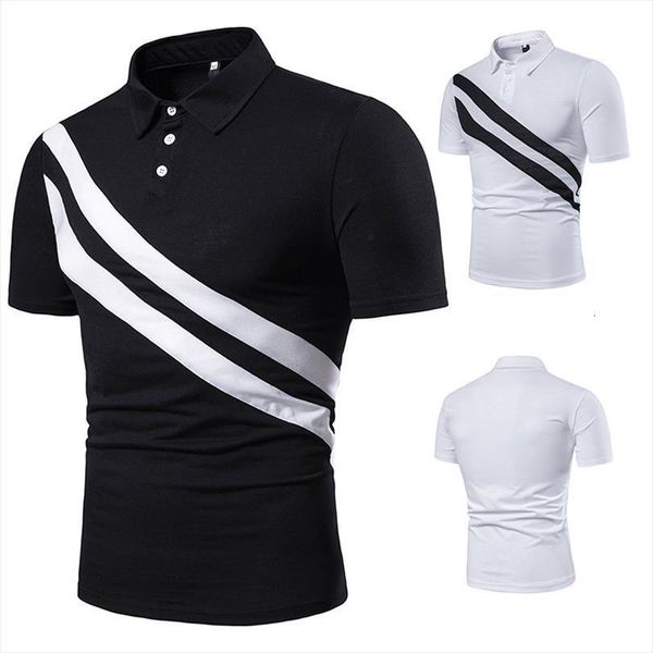 short sleeve diagonal double mens polo stripe color matching fashion collocation cross border lapels, men, White;black
short sleeve diagonal double mens polo stripe color matching fashion collocation cross border lapels, men, White;black